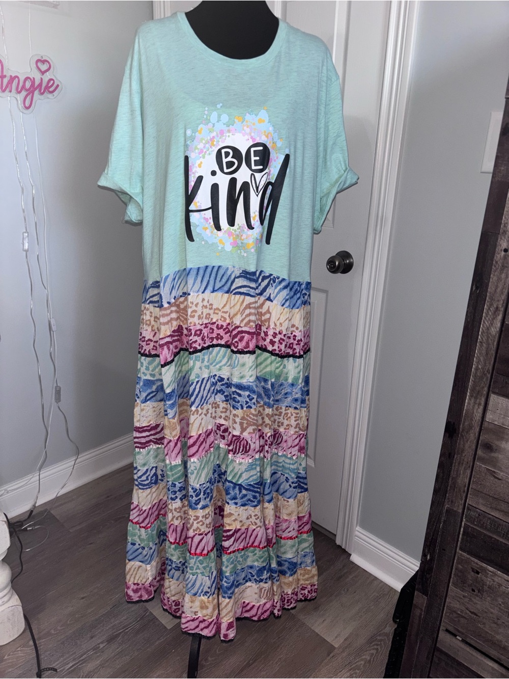 “Be Kind” upcycled Maxi Dress w/ Tiered Skirt 2X one-of-a-kind